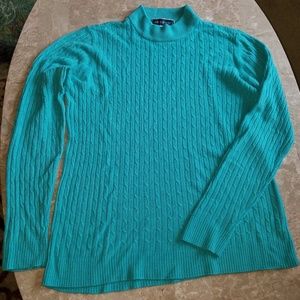 Bright Teal Soft Acrylic Cable Mockneck Sweater M